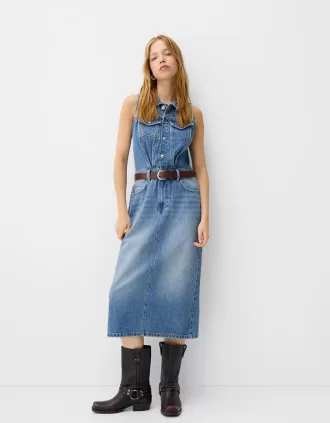 Rochie midi denim cu centura