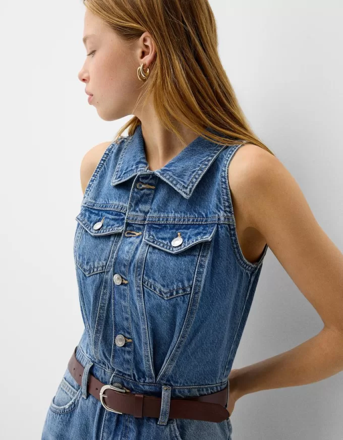 Rochie midi denim cu centura Rochie midi denim cu centura