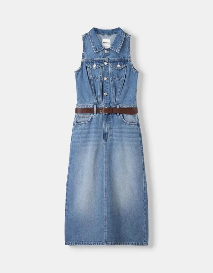 Rochie midi denim cu centura Rochie midi denim cu centura