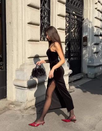 Rochie midi din catifea cu dantelă