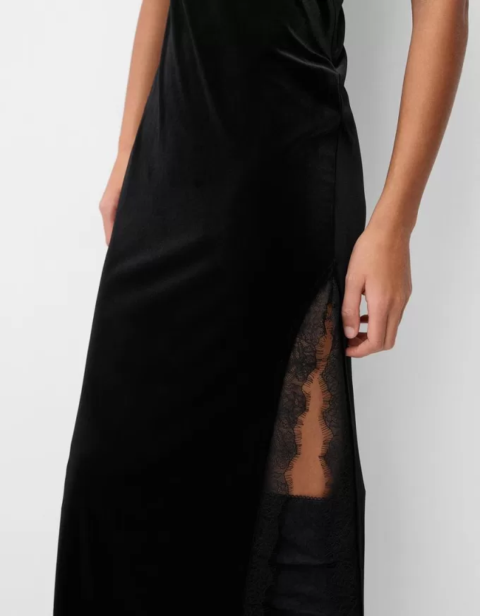 Rochie midi din catifea cu dantelă Rochie midi din catifea cu dantelă