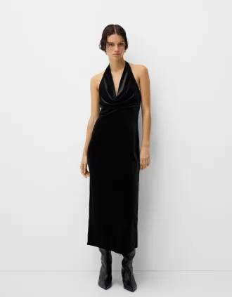Rochie midi din catifea cu decolteu