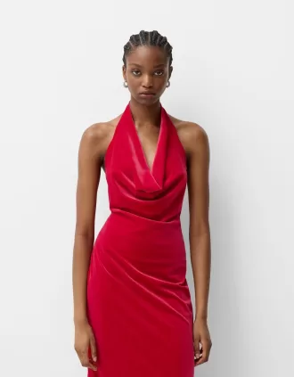 Rochie midi din catifea cu decolteu