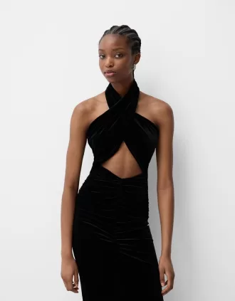 Rochie midi din catifea cu decolteu