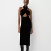 Rochie midi din catifea cu decolteu Rochie midi din catifea cu decolteu