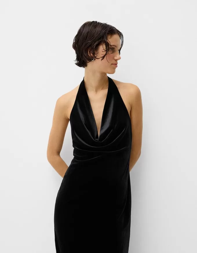 Rochie midi din catifea cu decolteu Rochie midi din catifea cu decolteu