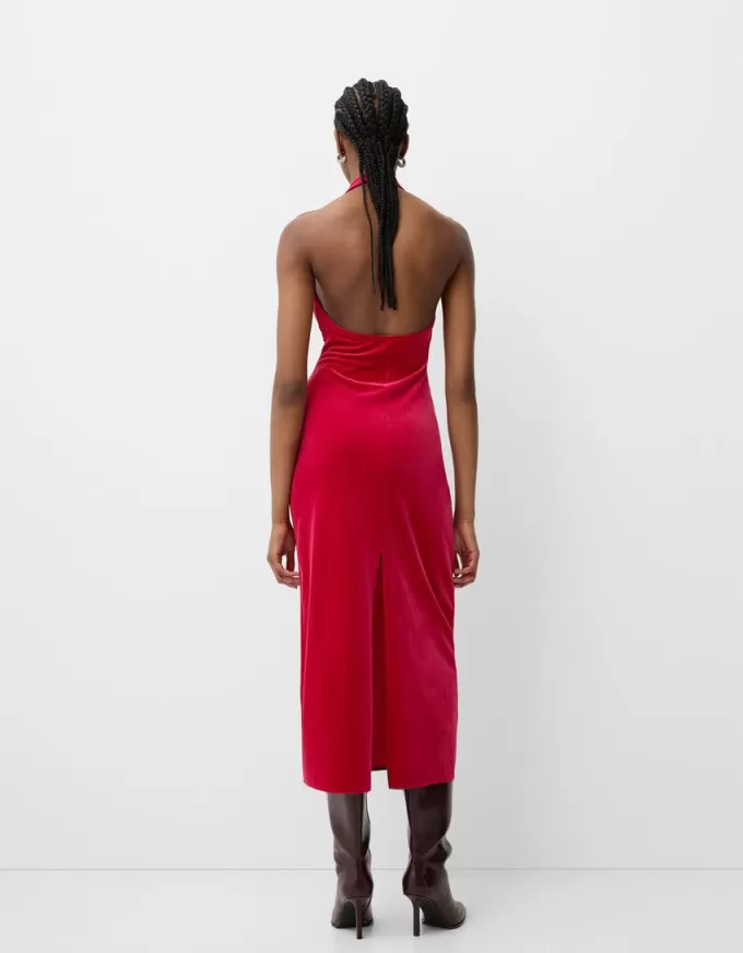 Rochie midi din catifea cu decolteu Rochie midi din catifea cu decolteu