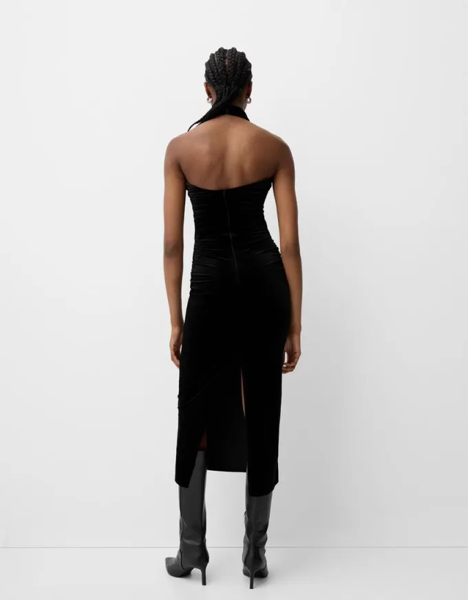 Rochie midi din catifea cu decolteu Rochie midi din catifea cu decolteu