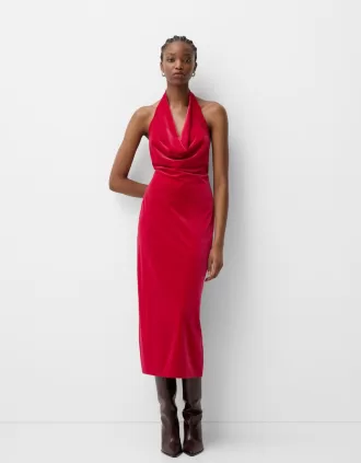 Rochie midi din catifea cu decolteu