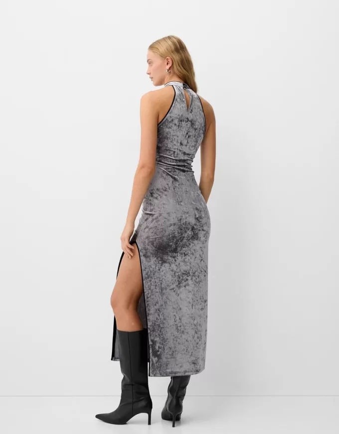 Rochie midi din catifea cu decolteu în lacrimă Rochie midi din catifea cu decolteu în lacrimă