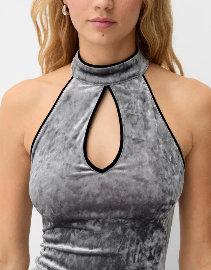 Rochie midi din catifea cu decolteu în lacrimă Rochie midi din catifea cu decolteu în lacrimă