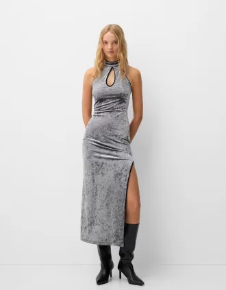 Rochie midi din catifea cu decolteu în lacrimă