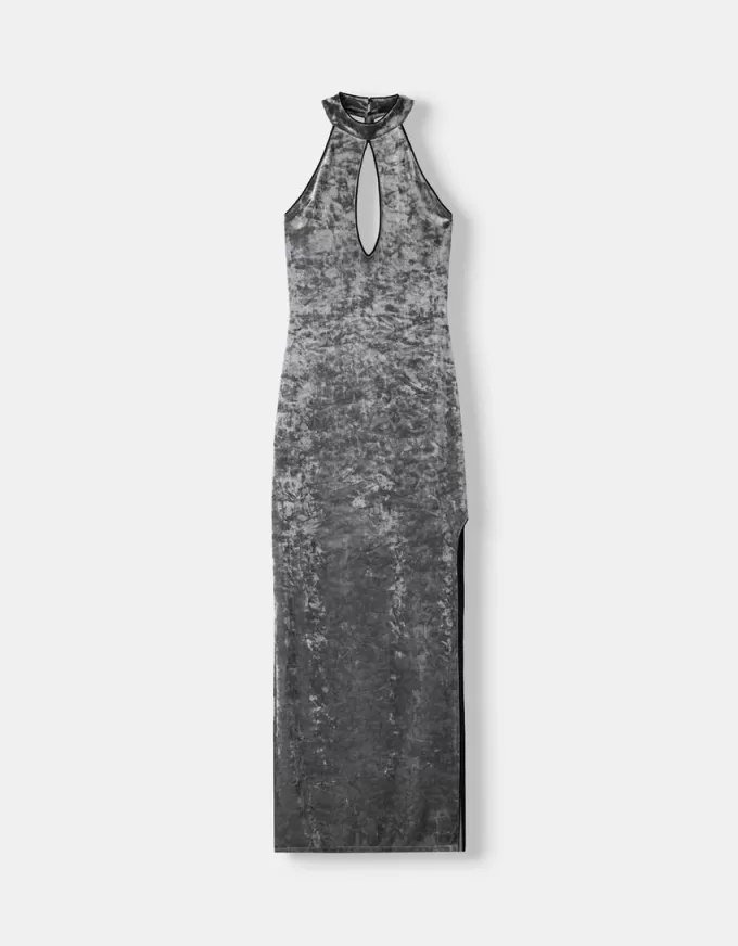 Rochie midi din catifea cu decolteu în lacrimă Rochie midi din catifea cu decolteu în lacrimă