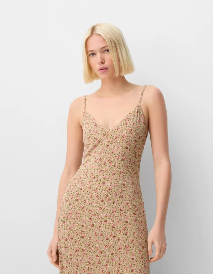 Rochie midi din crepon cu volane imprimate Rochie midi din crepon cu volane imprimate