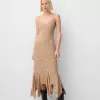 Rochie midi din crepon cu volane imprimate Rochie midi din crepon cu volane imprimate