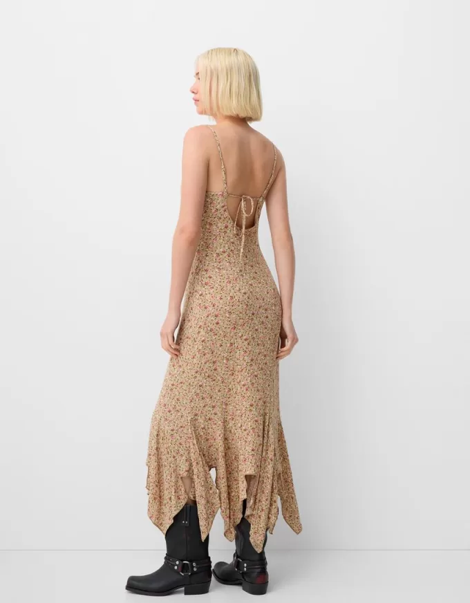 Rochie midi din crepon cu volane imprimate Rochie midi din crepon cu volane imprimate