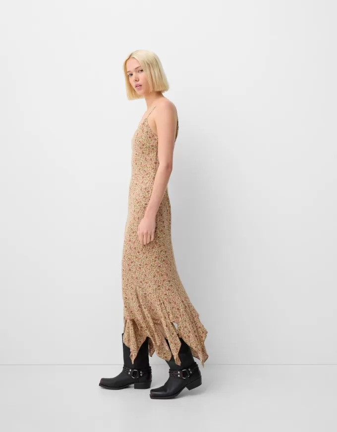Rochie midi din crepon cu volane imprimate Rochie midi din crepon cu volane imprimate