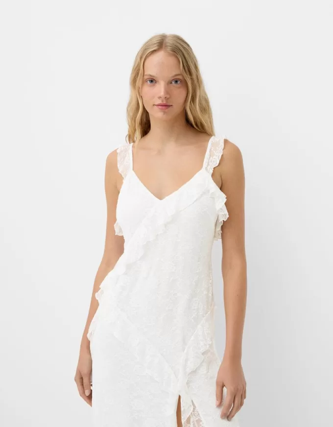 Rochie midi din dantela cu bretele Rochie midi din dantela cu bretele