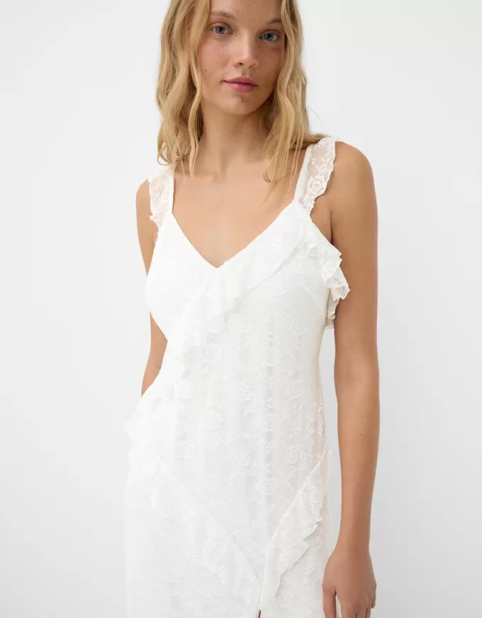 Rochie midi din dantela cu bretele Rochie midi din dantela cu bretele