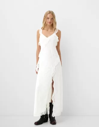 Rochie midi din dantela cu bretele