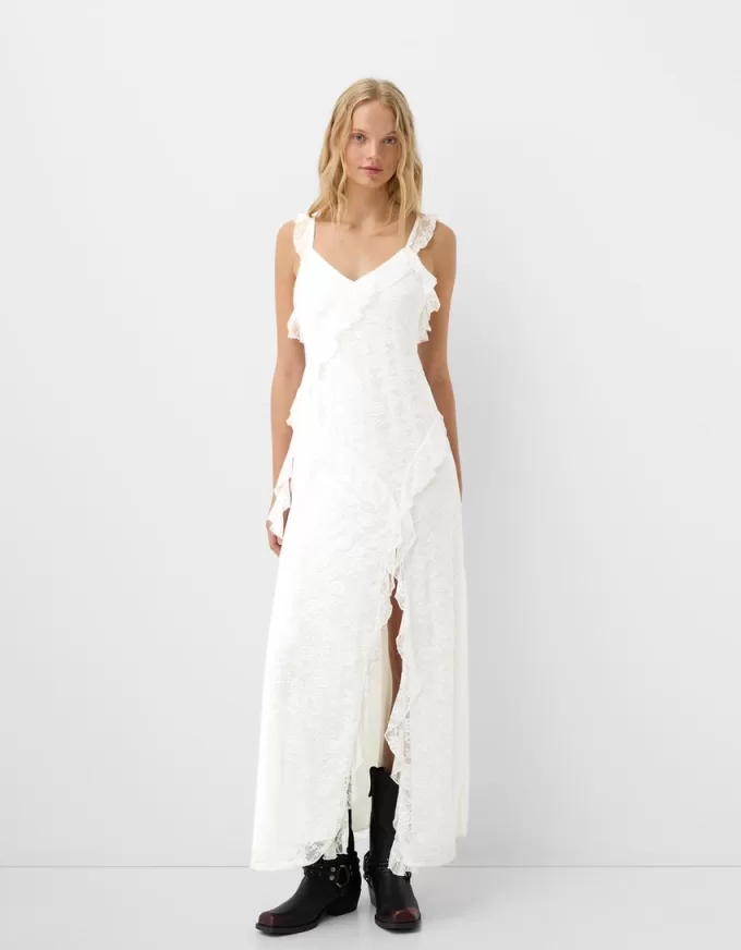 Rochie midi din dantela cu bretele Rochie midi din dantela cu bretele