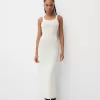 Rochie midi din tricot deschis cu bretele Rochie midi din tricot deschis cu bretele