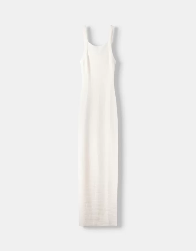 Rochie midi din tricot deschis cu bretele Rochie midi din tricot deschis cu bretele