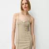 Rochie midi din twill cu bretele si detalii cusaturi Rochie midi din twill cu bretele si detalii cusaturi