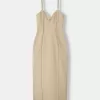 Rochie midi din twill cu bretele si detalii cusaturi Rochie midi din twill cu bretele si detalii cusaturi