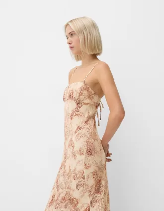 Rochie midi imprimata cu bretele