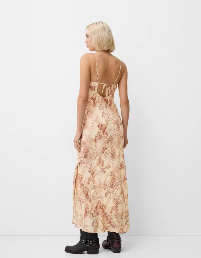 Rochie midi imprimata cu bretele
