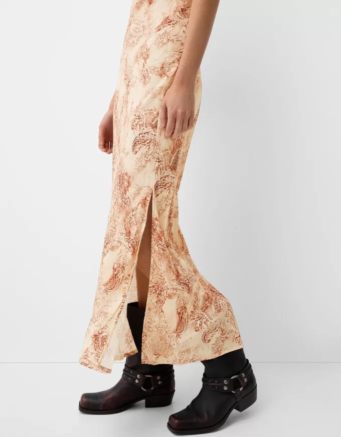 Rochie midi imprimata cu bretele