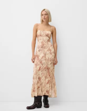 Rochie midi imprimata cu bretele