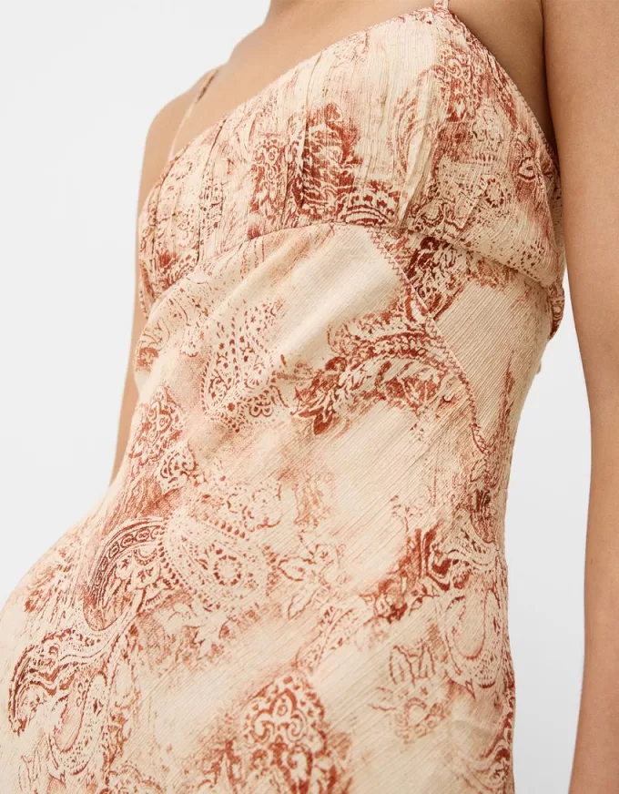 Rochie midi imprimata cu bretele