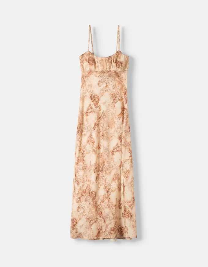 Rochie midi imprimata cu bretele