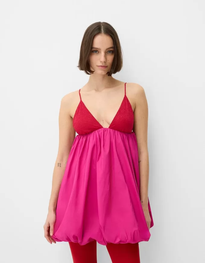 Rochie mini cu bretele cu balon Rochie mini cu bretele cu balon