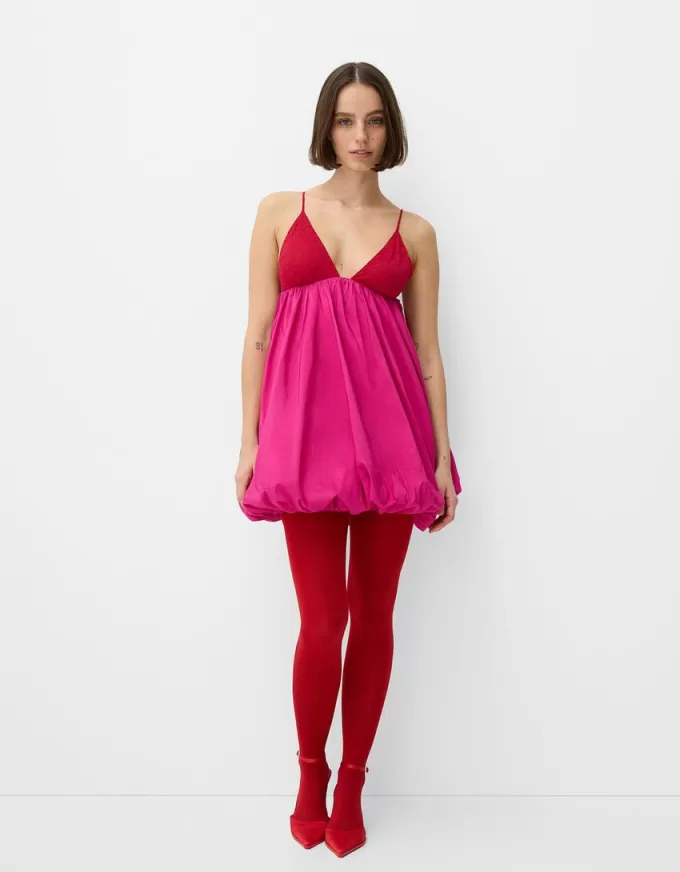 Rochie mini cu bretele cu balon Rochie mini cu bretele cu balon