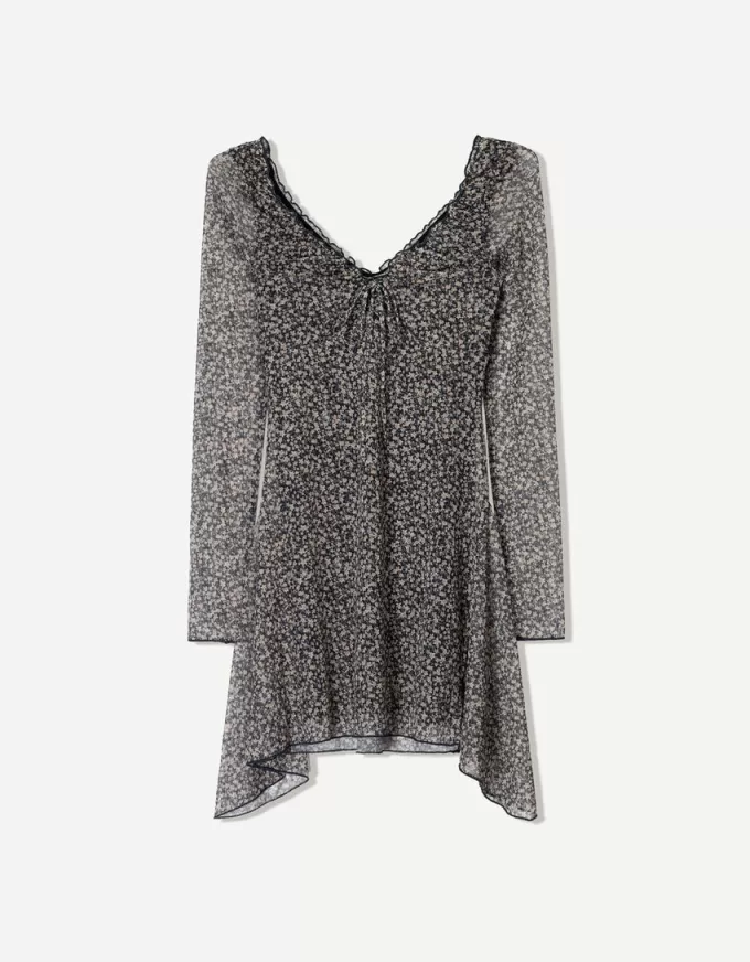 Rochie mini cu maneca lunga imprimata Rochie mini cu maneca lunga imprimata