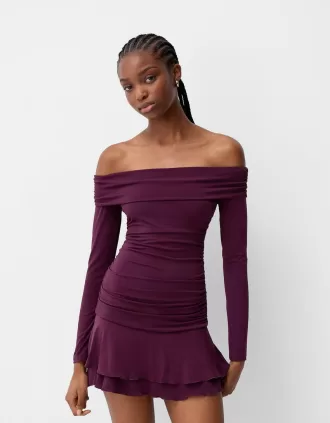 Rochie mini cu maneci lungi cu volane SERIA BERSHKA