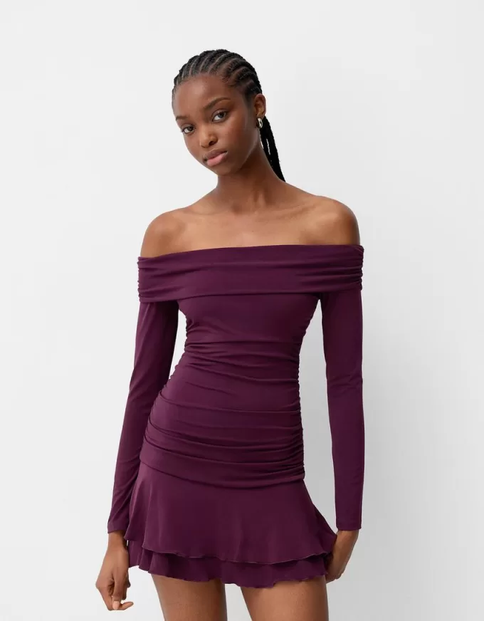 Rochie mini cu maneci lungi cu volane SERIA BERSHKA Rochie mini cu maneci lungi cu volane SERIA BERSHKA
