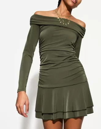 Rochie mini cu maneci lungi cu volane SERIA BERSHKA