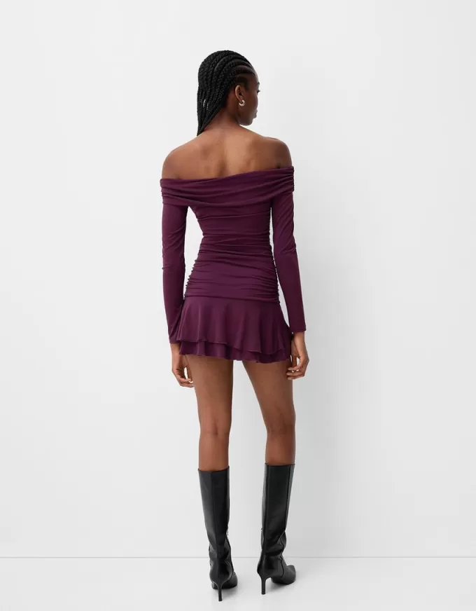 Rochie mini cu maneci lungi cu volane SERIA BERSHKA Rochie mini cu maneci lungi cu volane SERIA BERSHKA