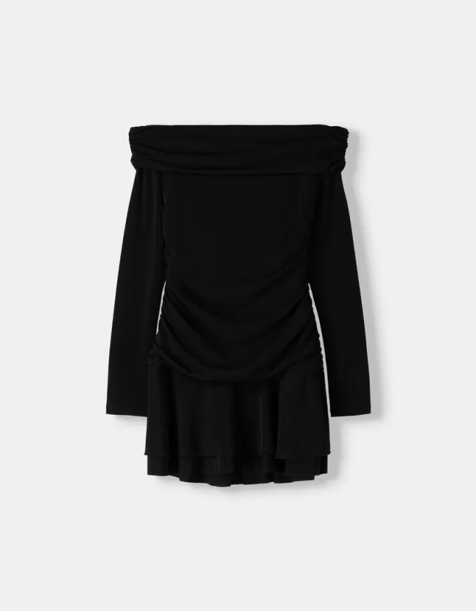 Rochie mini cu maneci lungi cu volane SERIA BERSHKA Rochie mini cu maneci lungi cu volane SERIA BERSHKA
