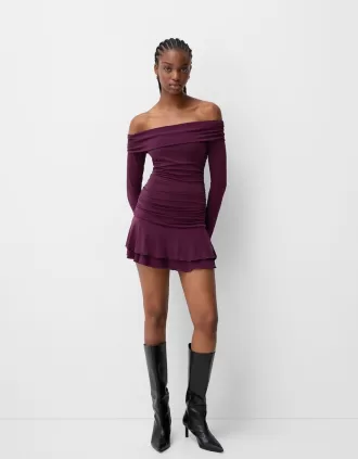 Rochie mini cu maneci lungi cu volane SERIA BERSHKA