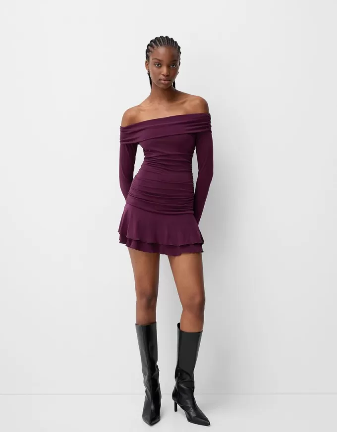 Rochie mini cu maneci lungi cu volane SERIA BERSHKA Rochie mini cu maneci lungi cu volane SERIA BERSHKA