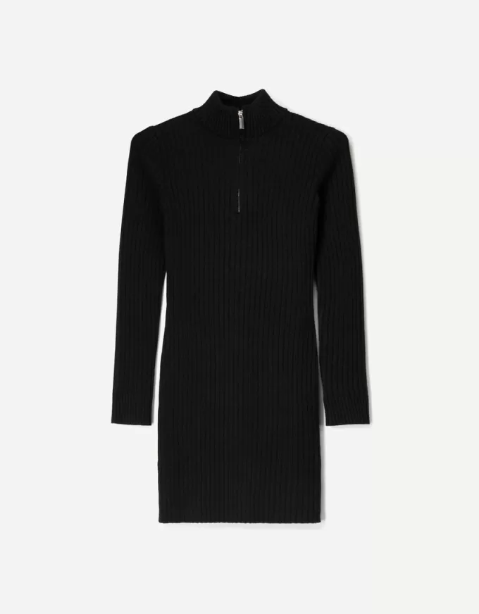 Rochie mini cu nervuri cu fermoar Rochie mini cu nervuri cu fermoar