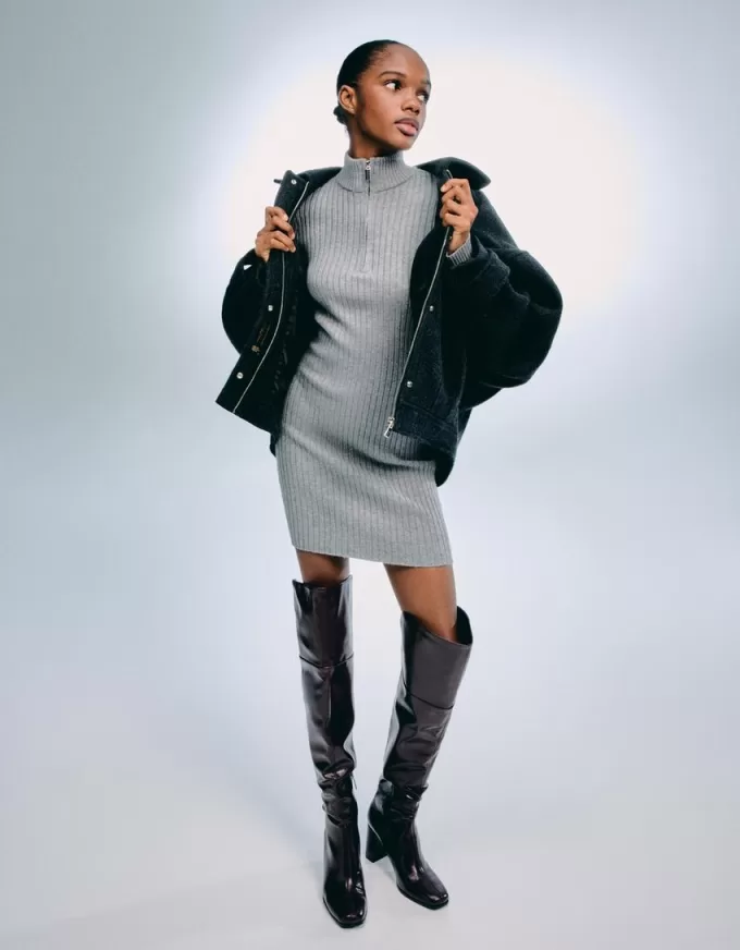 Rochie mini cu nervuri cu fermoar Rochie mini cu nervuri cu fermoar