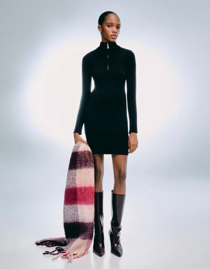 Rochie mini cu nervuri cu fermoar Rochie mini cu nervuri cu fermoar