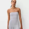 Rochie mini cu volane, fără umeri Rochie mini cu volane, fără umeri
