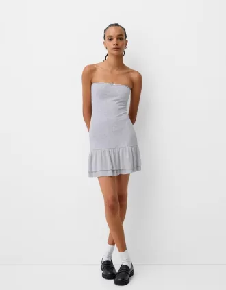 Rochie mini cu volane, fără umeri